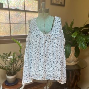 Abercrombie & Fitch Blue & White Cold Shoulder Scoop Neck Long Sleeve Blouse